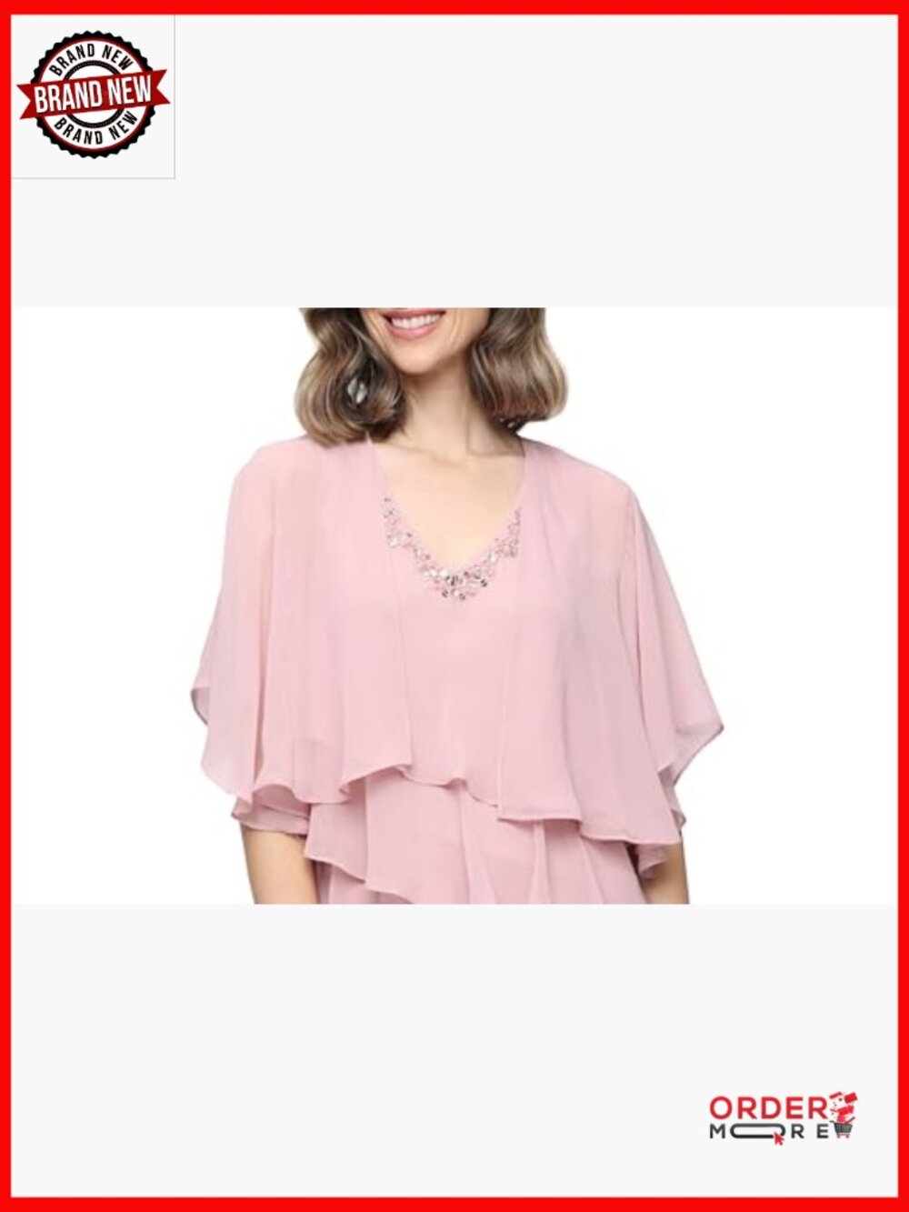 Chiffon Tiered Jacket Dress with Beaded Neckline Wedding Guest - Picture 4 of 7